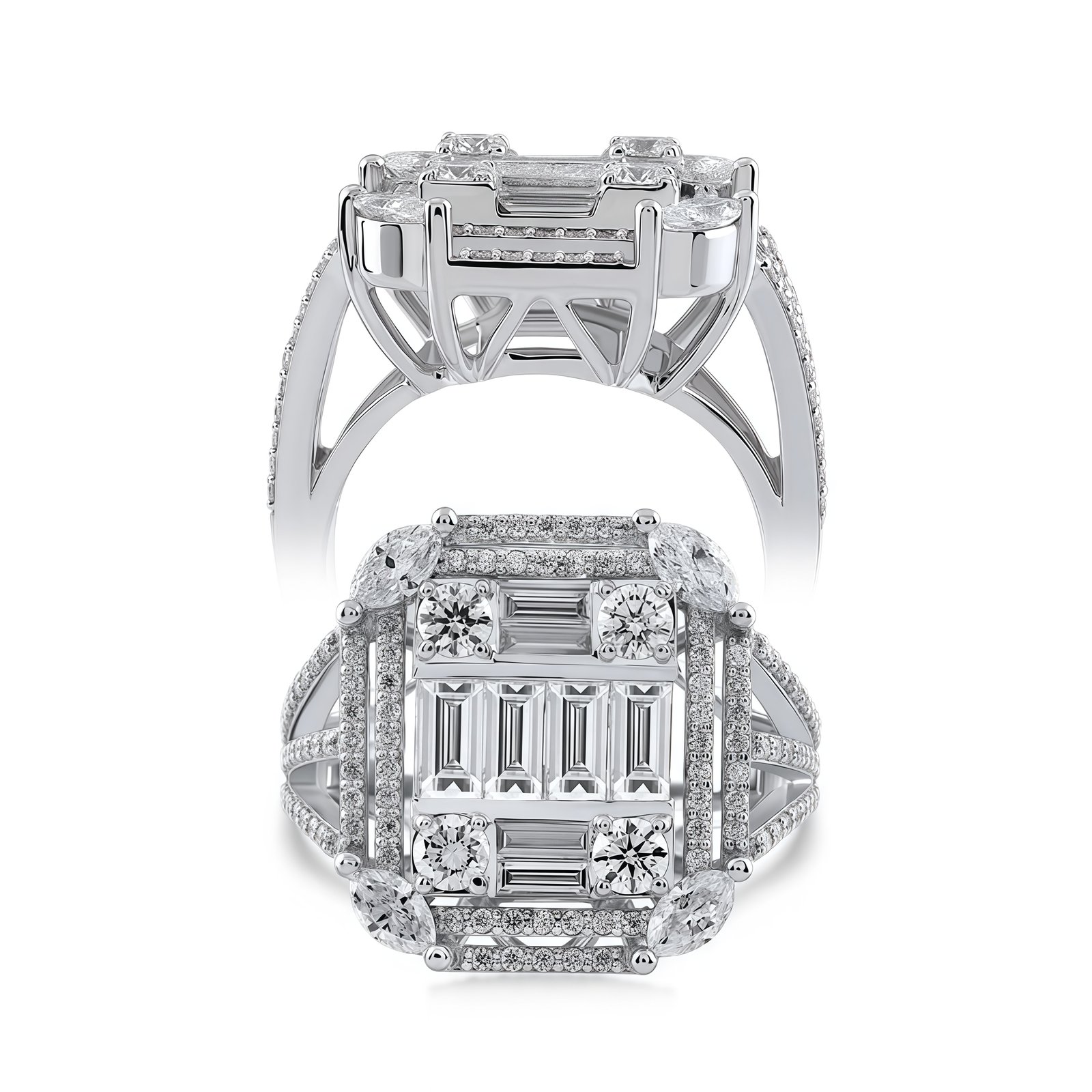 Regal Baguette Diamond Crown Ring